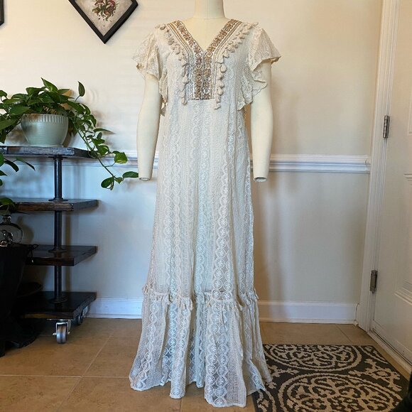 Vanessa Alexandra ivory maxi dress, size medium - Picture 1 of 6